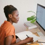 Woman studying in the computer
